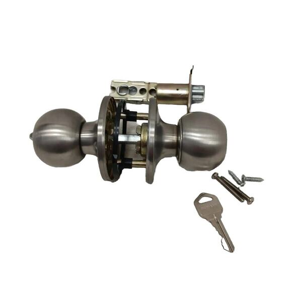 DEFIANT Door KNOB KEY Inside Bedroom Bathroom Turn BUTTON Silver SATIN Finish - Picture 1 of 10